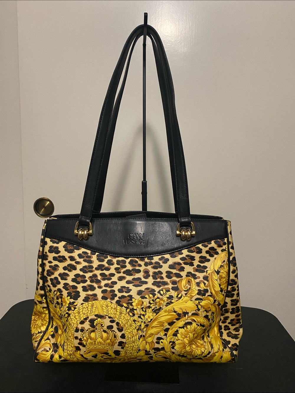 Gianni Versace Black & Gold Leopard Tote Bag